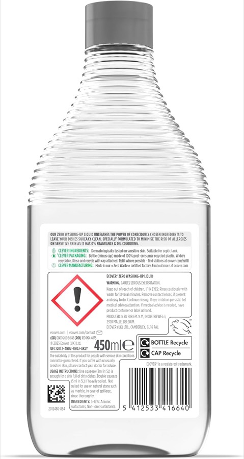 ECOVER Zero Washing-Up Liquid additional product photograph 2