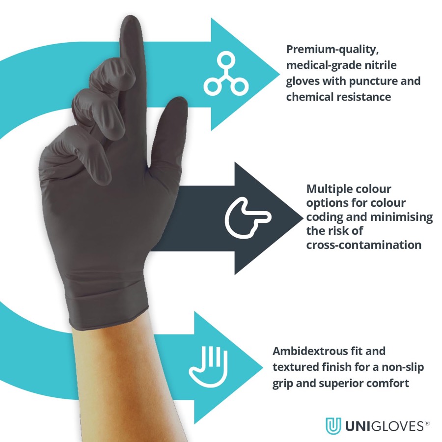 UNIGLOVES Black Pearl Nitrile Gloves additional product photograph 3