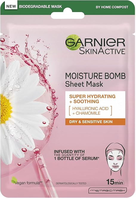 GARNIER Moisture Bomb Chamomile Sheet Mask product packaging