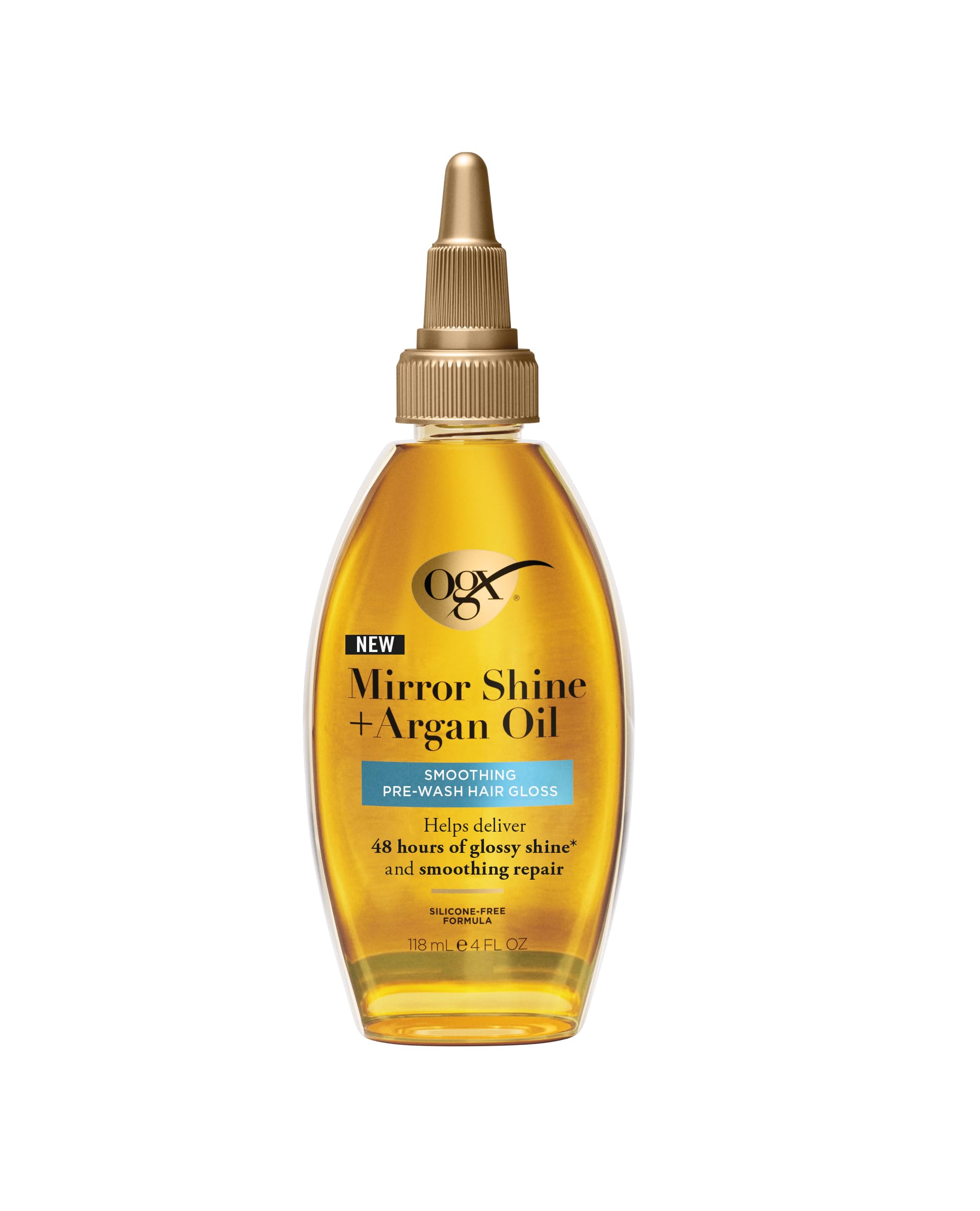 OGX Mirror Shine + Argan Oil Pre-Wash Hair Gloss product packaging