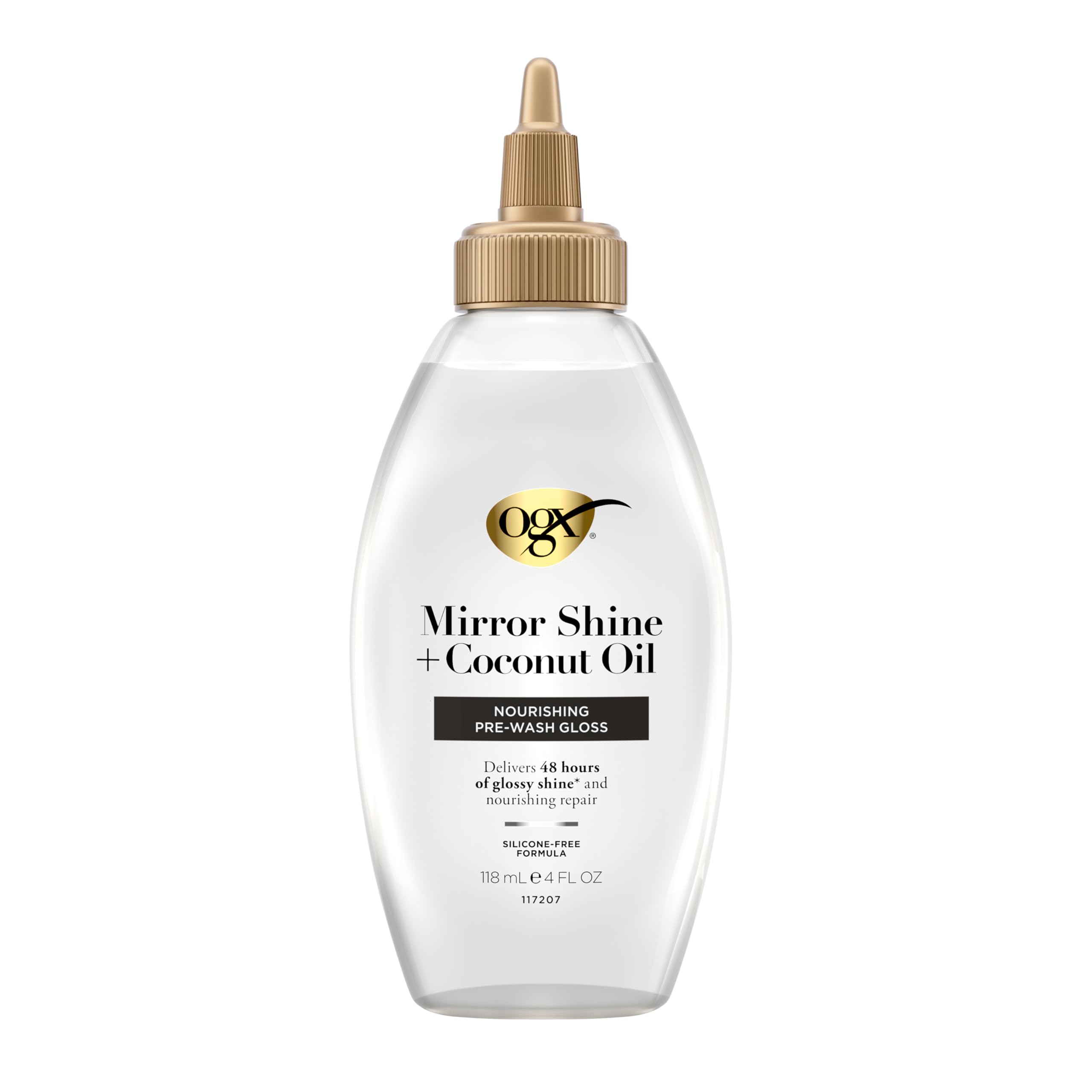 OGX Mirror Shine + Coconut Oil Pre-Wash Gloss product packaging