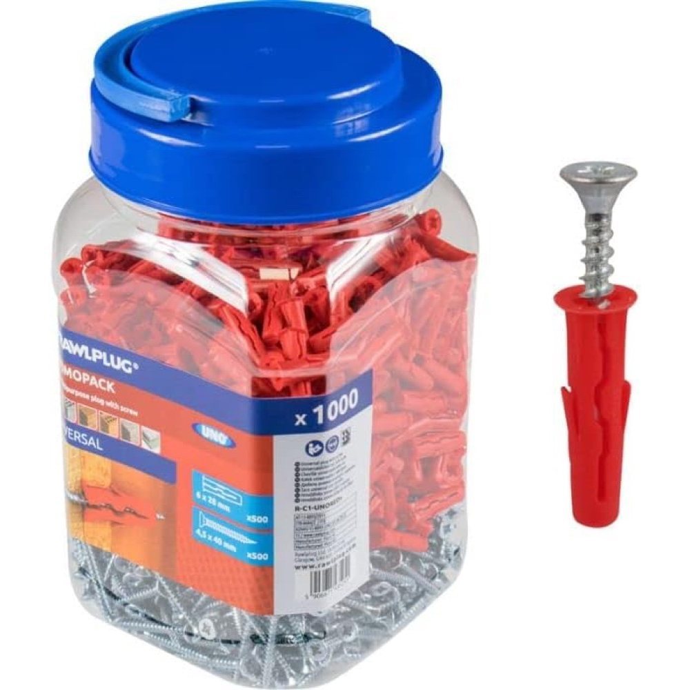 RAWLPLUG Uno Wall Plugs & Screws Set product packaging
