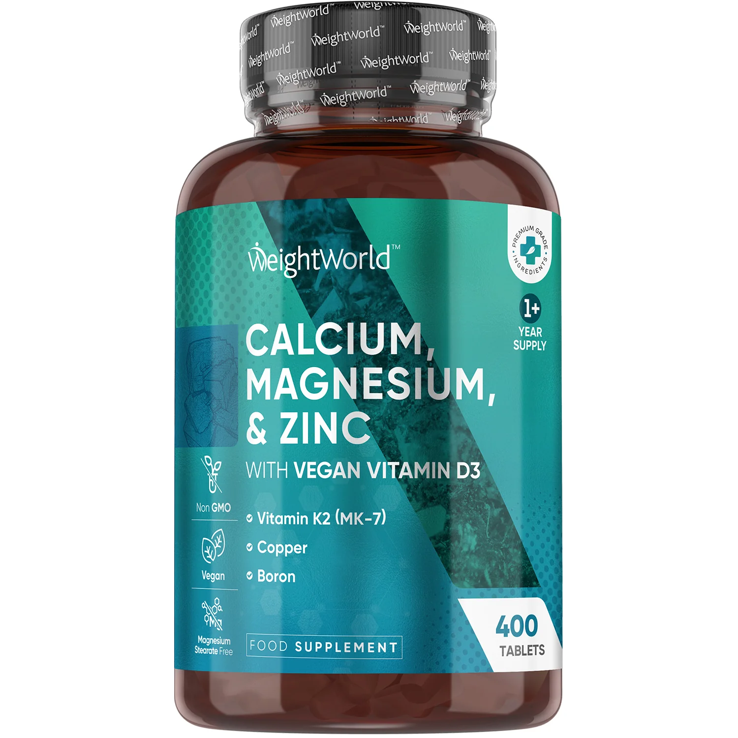 WEIGHTWORLD Calcium, Magnesium & Zinc With Vegan Vitamin D3 Tablets product packaging